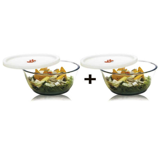 Signoraware Borosilicate Glass 500 ml + 500 ml Mixing Bowl with Lid Combos