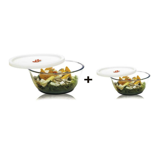 Signoraware Borosilicate Glass 1000 ml + 500 ml Mixing Bowl with Lid Combos