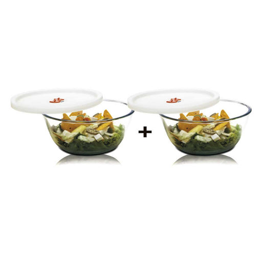 Signoraware Borosilicate Glass 1000 ml + 1000 ml Mixing Bowl with Lid Combos