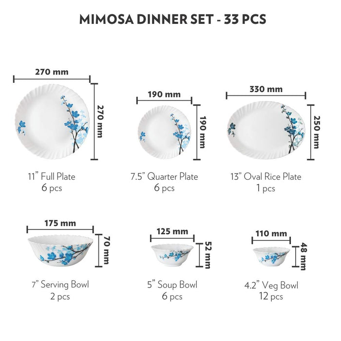 Borosilicate Sarah Dinner Set, Mimosa - 35 Pcs